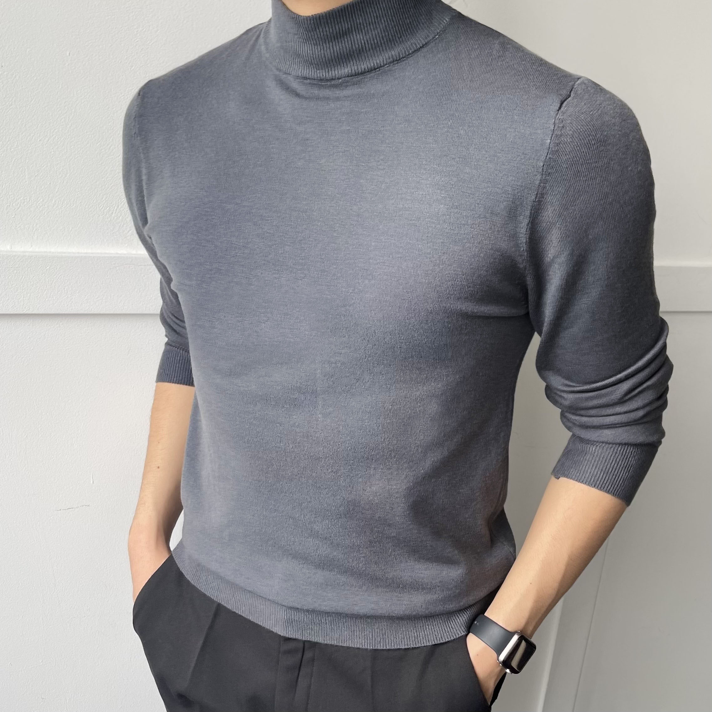 머슬핏반폴라 남성반목니트 남자반목폴라 이미지 4