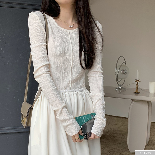 만다린 맥시 레이어링 라운드 롱원피스 2col 봄 가을 주름 A라인 슬림 이너 제이플로우 - 상세 이미지 4