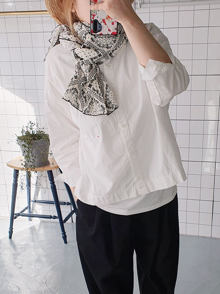 오버핏 레드 스티치 면 남방