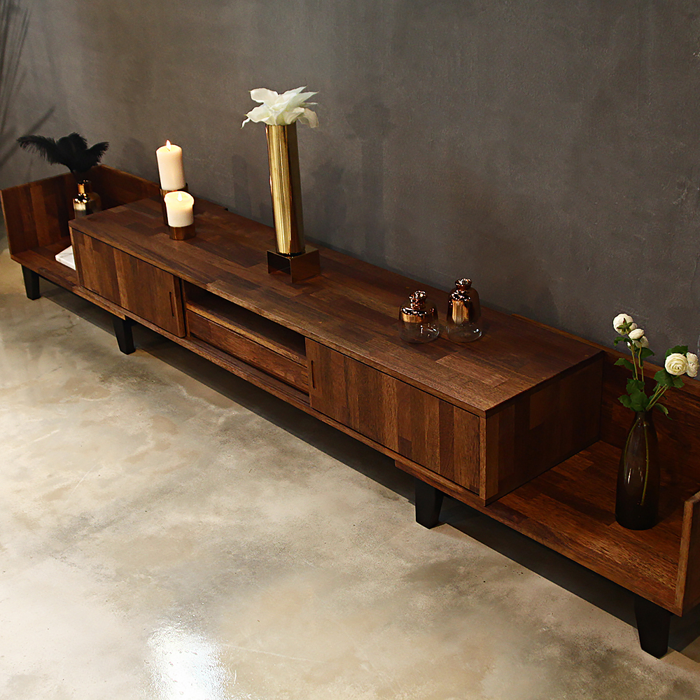 멀바우 원목 사이드보드 확장형 낮은 거실장 TV 다이 선반 CL065