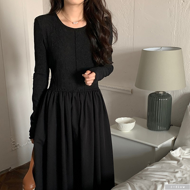 만다린 맥시 레이어링 라운드 롱원피스 2col 봄 가을 주름 A라인 슬림 이너 제이플로우 이미지 7