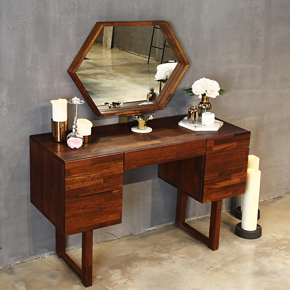 Amber 멀바우 원목 서랍형 화장대 원목거울 세트 CL072