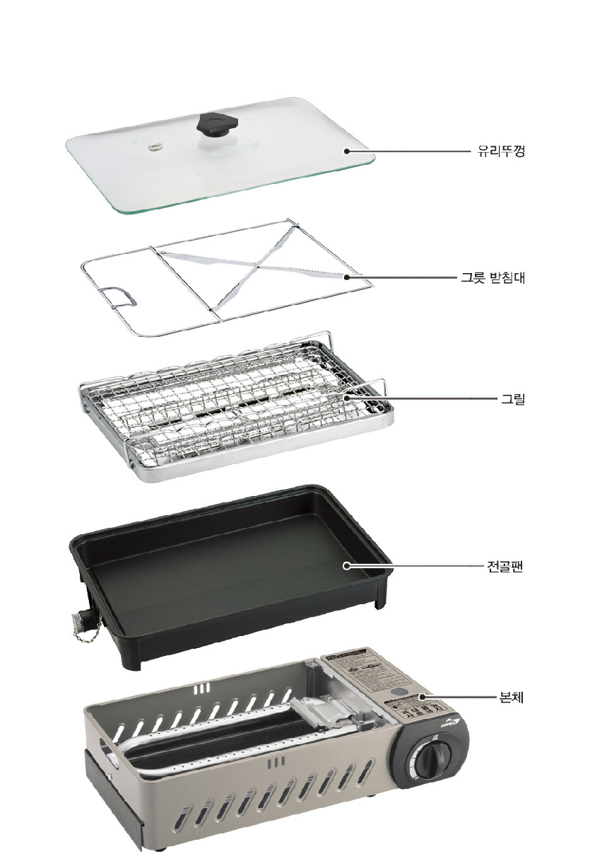 코베아 구이바다 M 유리뚜껑+석쇠그릴 버너 PVC 가방 부르스타