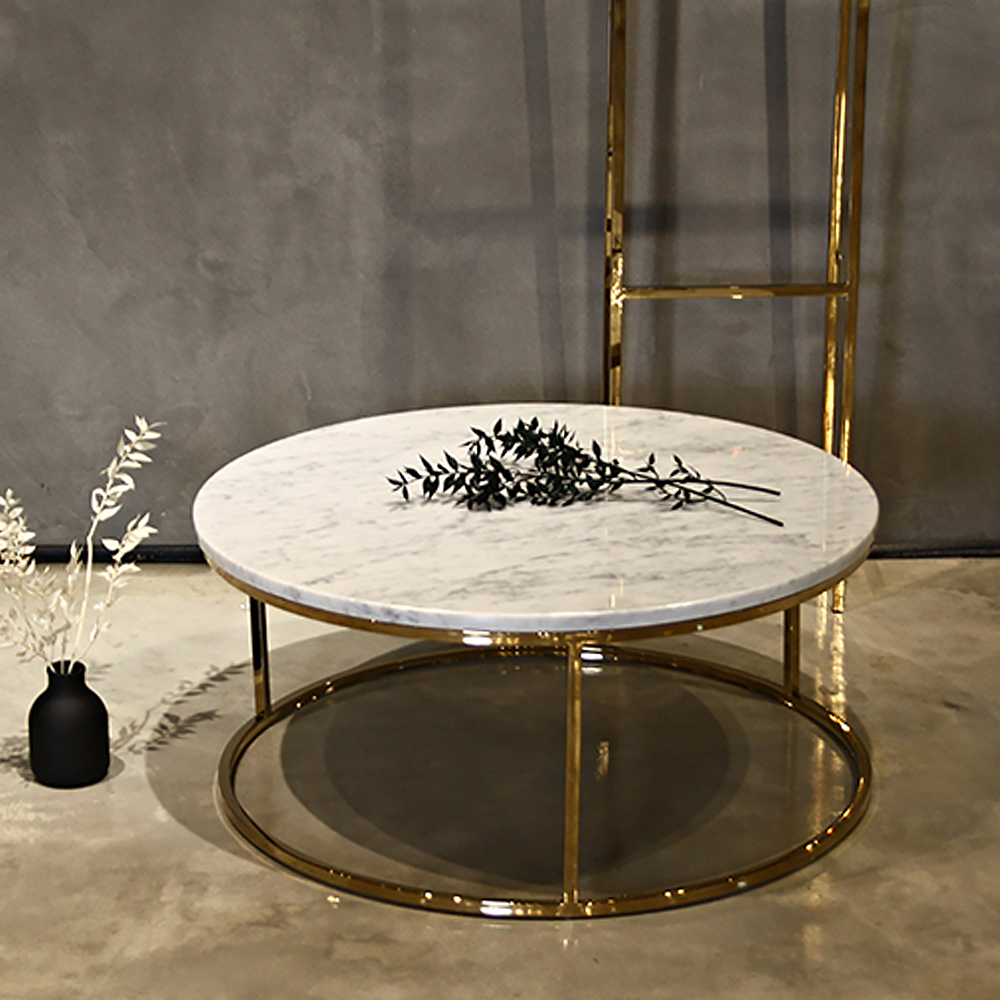 3S 이태리 천연 대리석 골드 원형 인테리어 거실 소파 테이블 / 비앙코카라라 CL124