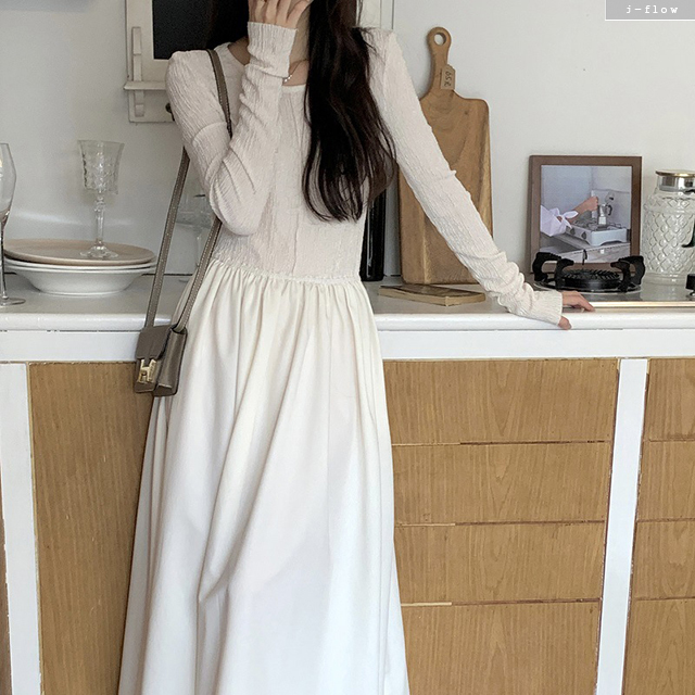 만다린 맥시 레이어링 라운드 롱원피스 2col 봄 가을 주름 A라인 슬림 이너 제이플로우 이미지 6