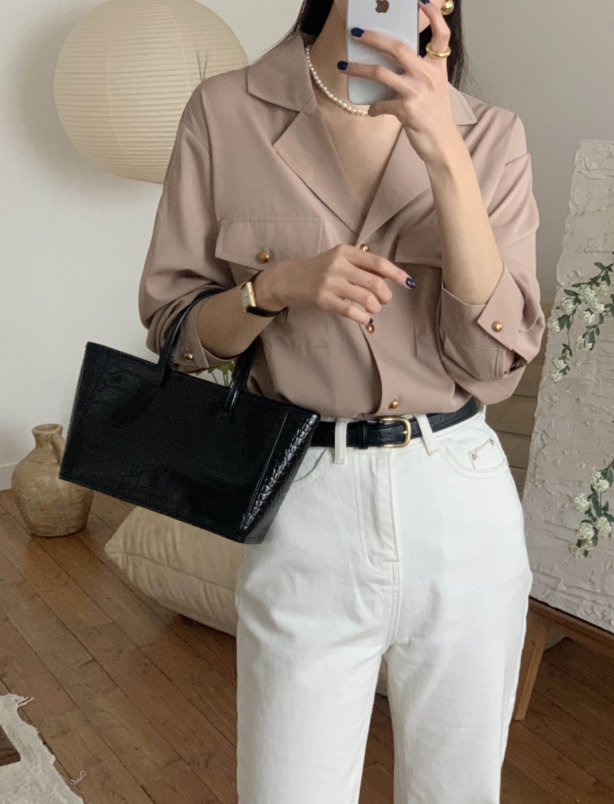 [자체제작]#가을🍂굿모닝 실키 양포켓 골드버튼 하객룩 블라우스 셔츠 상세 이미지 27