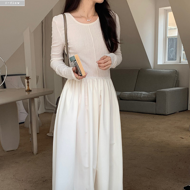 만다린 맥시 레이어링 라운드 롱원피스 2col 봄 가을 주름 A라인 슬림 이너 제이플로우 이미지 8