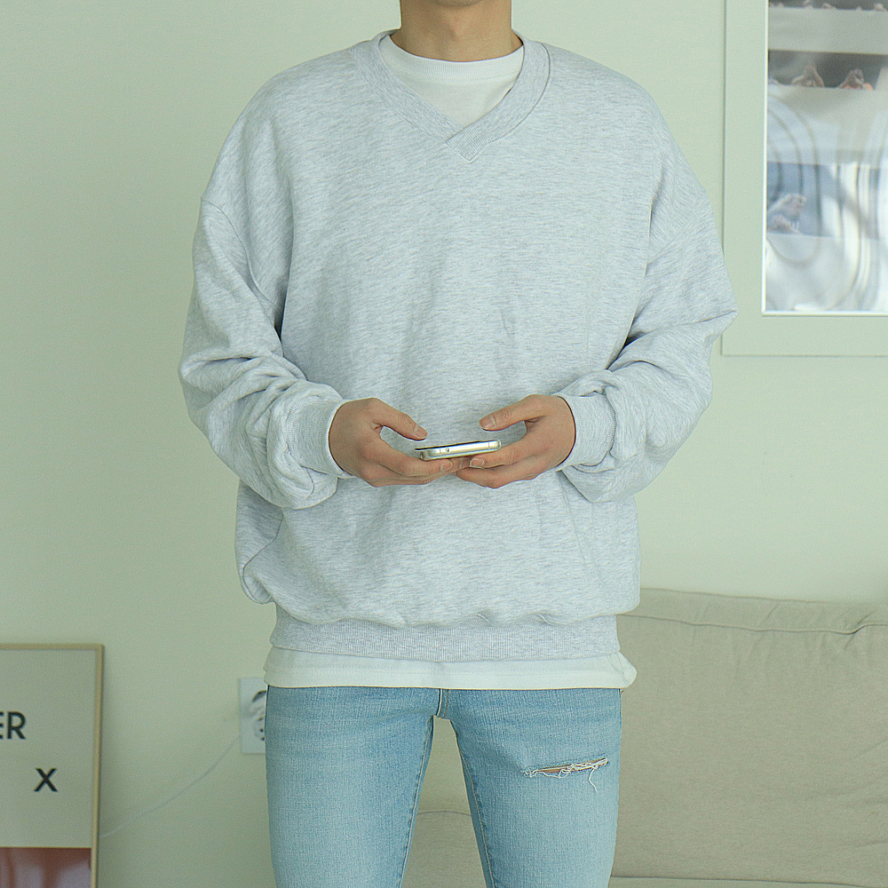 남자맨투맨 브이넥 커플 맨투맨 남자긴팔티 이미지 3