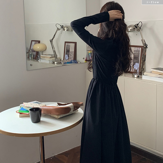 만다린 맥시 레이어링 라운드 롱원피스 2col 봄 가을 주름 A라인 슬림 이너 제이플로우 - 상세 이미지 5