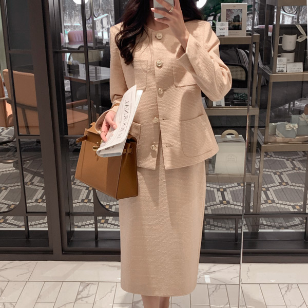 [자체제작] (MADE)캘린 트위드 자켓 스커트 세트 st2440