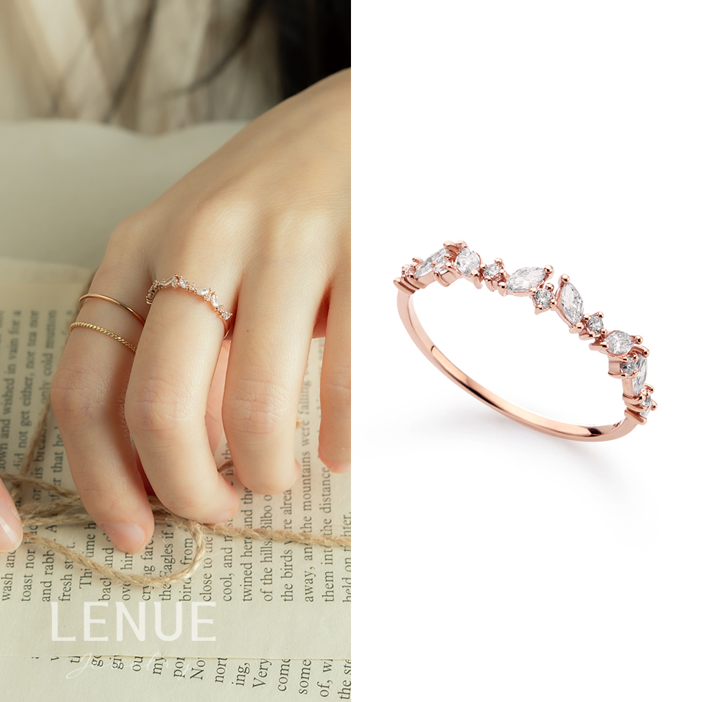 레뉴 리프 포인트 가드링 큐빅 반지 / 14K 골드 18K 레이어드 애끼링 우정링 - 상품 이미지