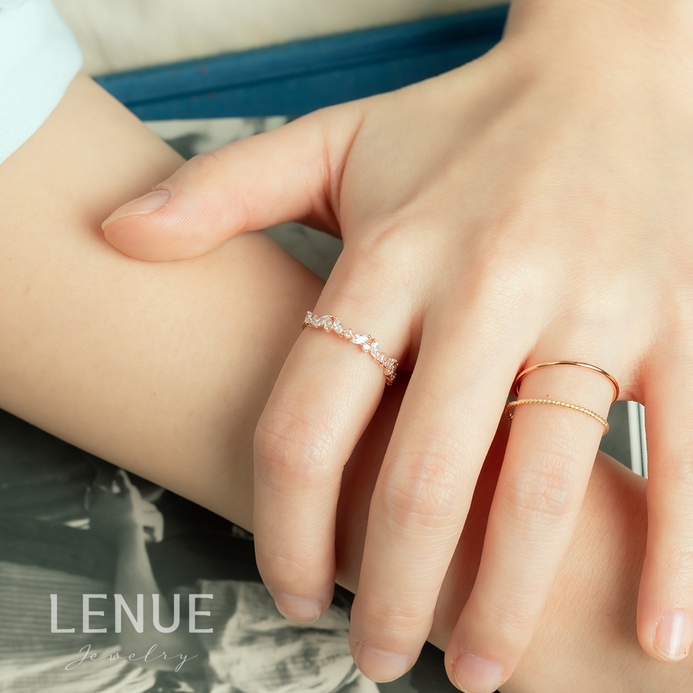 레뉴 리프 포인트 가드링 큐빅 반지 / 14K 골드 18K 레이어드 애끼링 우정링 - 상세 이미지 2