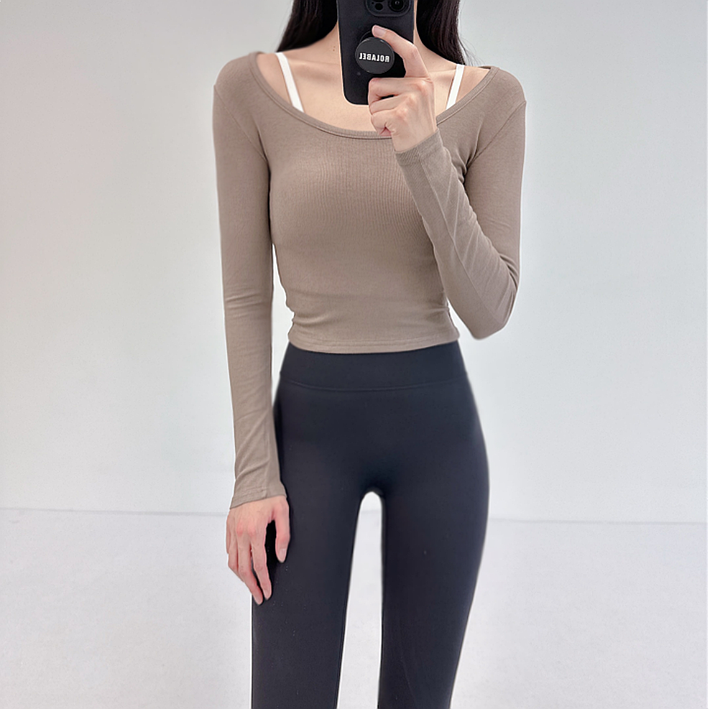 로라벨 르망 필라테스복 여성 요가복 필라테스 요가 상의 옷 커버업 운동복 탑 긴팔 크롭 - 상품 이미지