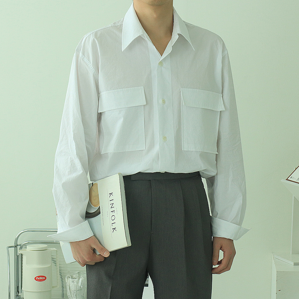 남자셔츠 바이오워싱 남성남방 크롭 남자오버핏셔츠 이미지 2