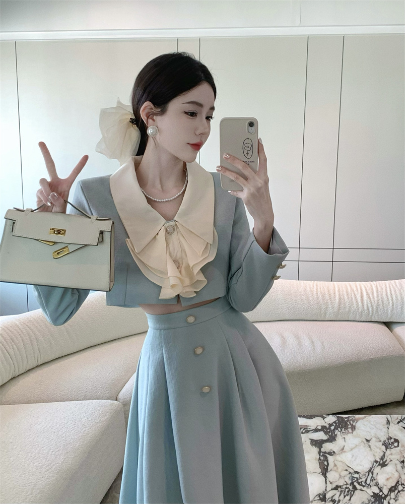 리벨라 프릴숏코트 A라인 롱스커트 투피스