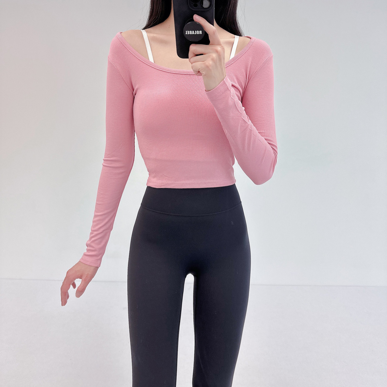 로라벨 르망 필라테스복 여성 요가복 필라테스 요가 상의 옷 커버업 운동복 탑 긴팔 크롭 - 상세 이미지 3