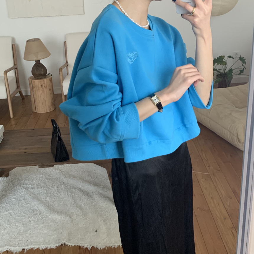 다이노 루즈핏 가을 간절기 라운드넥 긴팔 여자 세미 크롭 맨투맨 티셔츠 상세 이미지 9