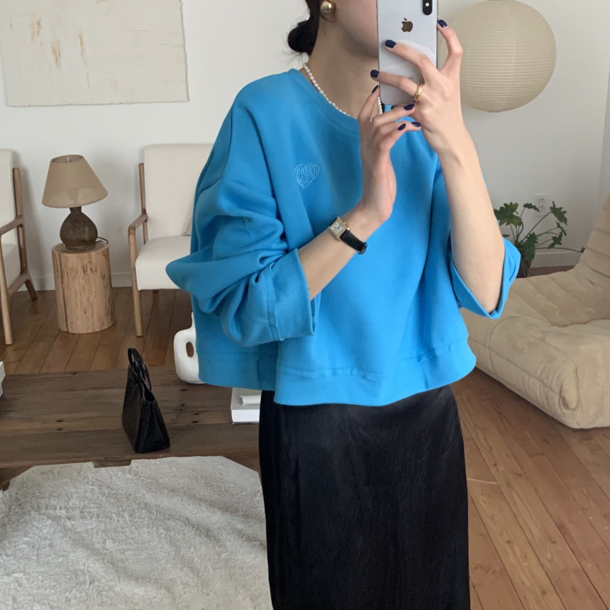 다이노 루즈핏 가을 간절기 라운드넥 긴팔 여자 세미 크롭 맨투맨 티셔츠 상세 이미지 6