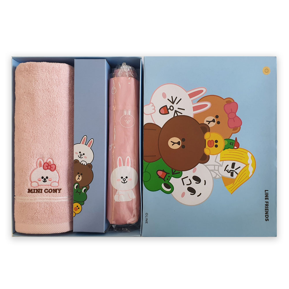 비원스토어 라인프렌즈 브라운 앤 코니 타올 우산 2종세트-네이비우산세트 신혼 이사 집들이 행사선물 단체주문 - 상세 이미지 2