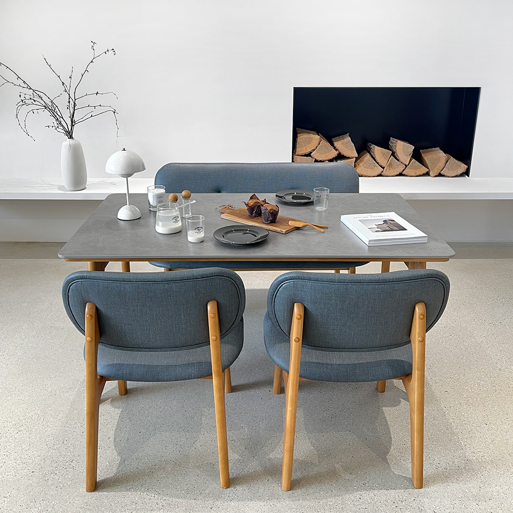 로포텐 올라 세라믹식탁 세트 원목 4인용 낮은 식탁 포세린 마블화이트 1400 의자2 벤치