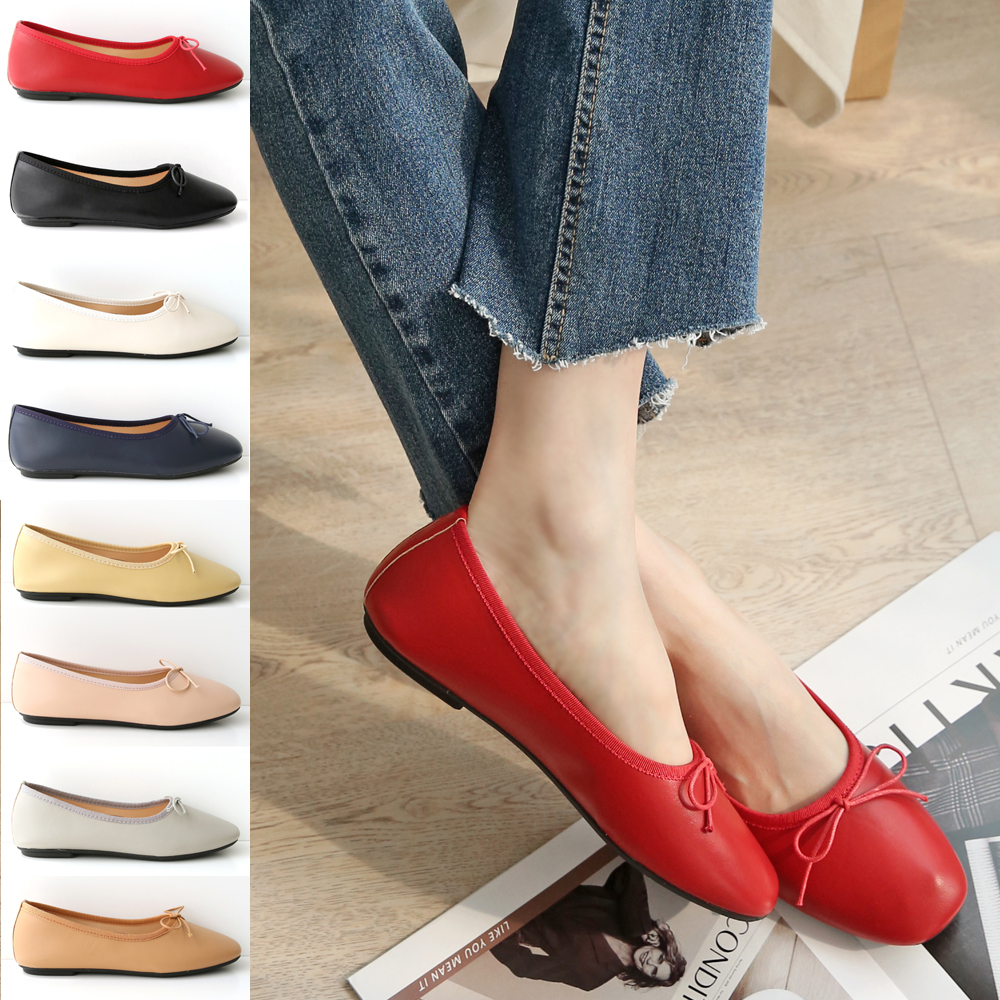 소가죽 발편한플랫 여성 빅사이즈 리본플랫슈즈