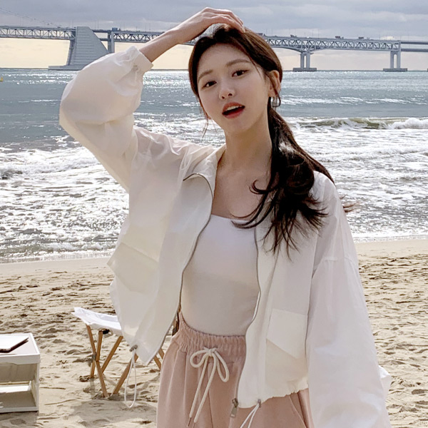 데크 투웨이 밑단 스트링 반하이넥 바람막이 점퍼 jp618