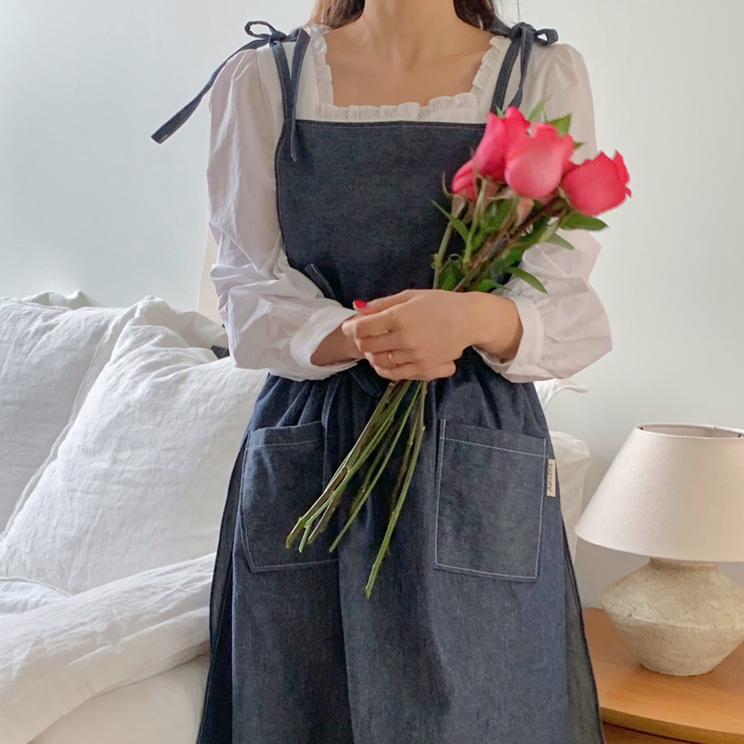 아미앙스 앞치마 예쁜 어린이집 카페 주방 리본 에이프런 - 상품 이미지