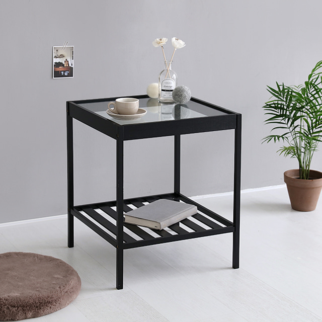 원목 강화유리 투명 테이블 거실 커피 테이블