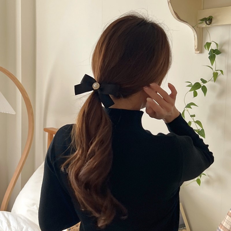 [2 TYPE] 로맨틱 리본 블랙 헤어 머리끈 머리핀 상세 이미지 8