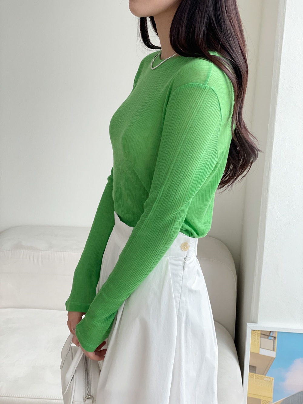 시스루티셔츠 얇은긴팔티 울 텐셀 골지 이너 긴팔 티셔츠 이미지 8