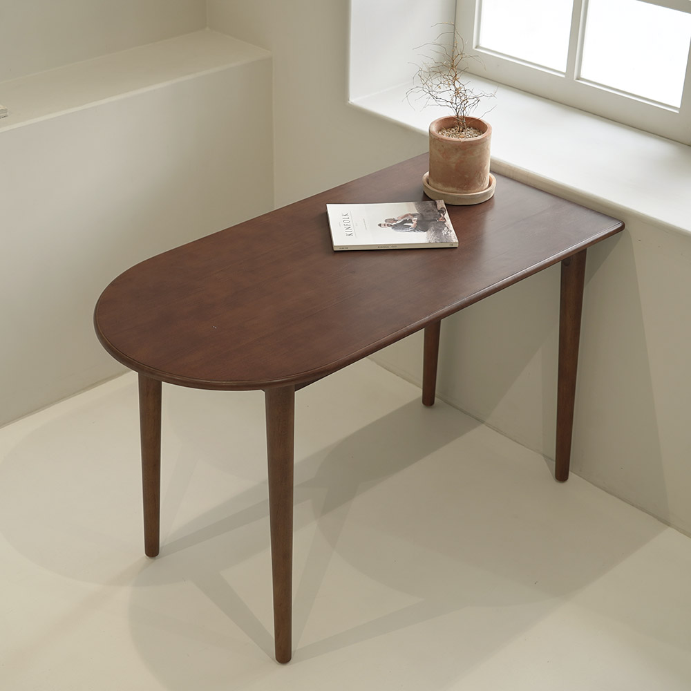 자야캠핑 포르보 월넛 원목 반타원형 2인 4인 식탁 카페 테이블 1200