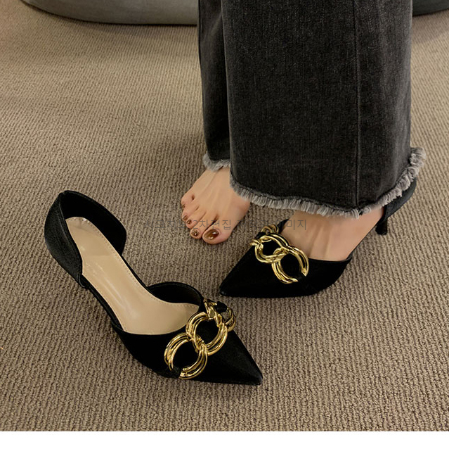 프니체 8cm 체인 사이드오픈 스틸레토 하이힐 2color 상세 이미지 4
