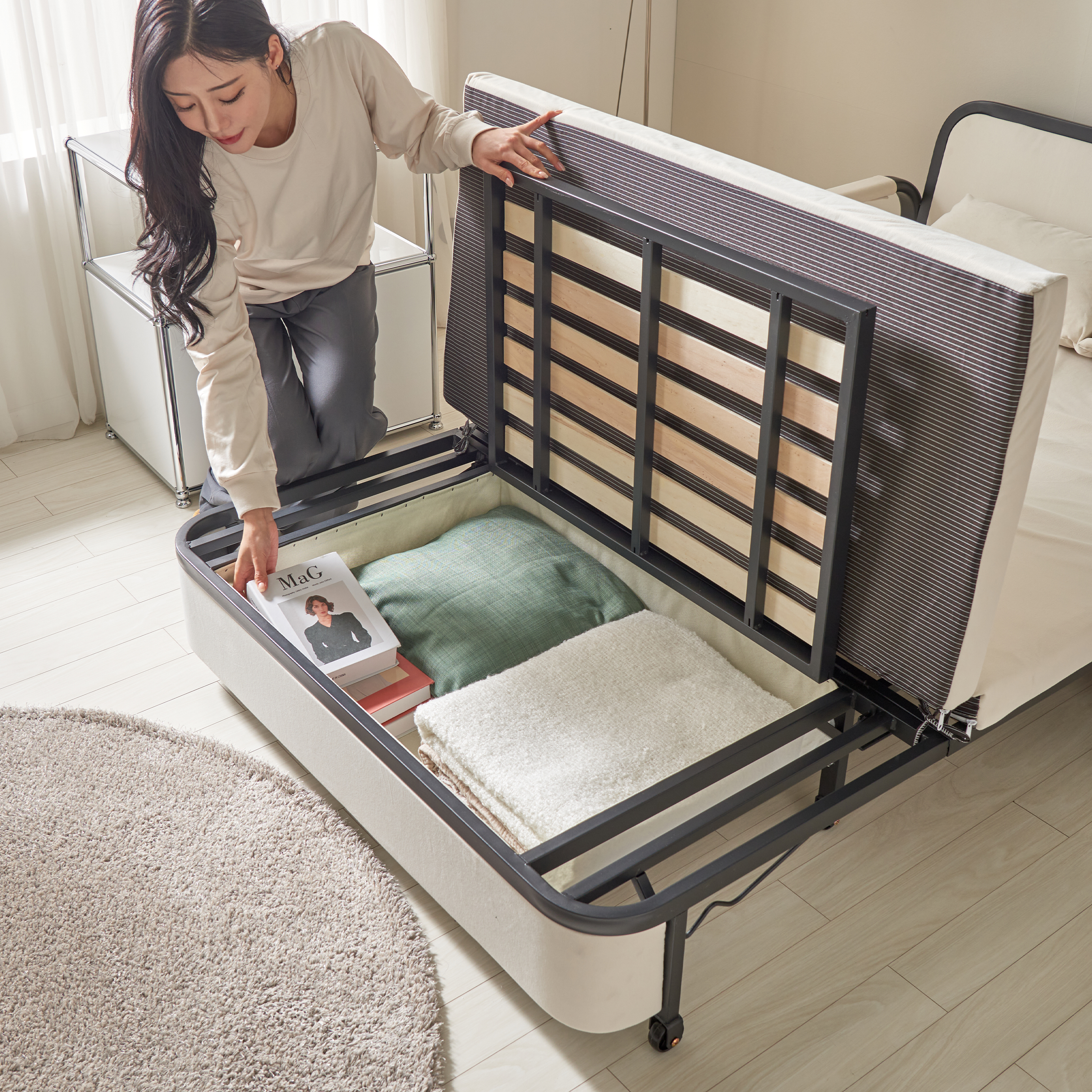 서광퍼니처 오뜨 1인 수납형 패브릭 원룸 소파베드 매트리스 간이 접이식 침대 sk