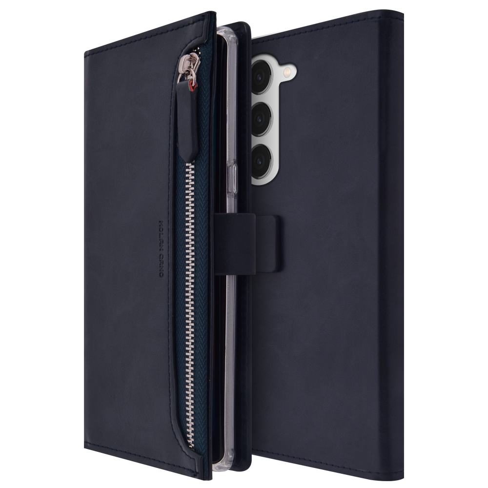 갤럭시 S23 FE 지갑형 다이어리 가죽 네이비 케이스 - 상품 이미지
