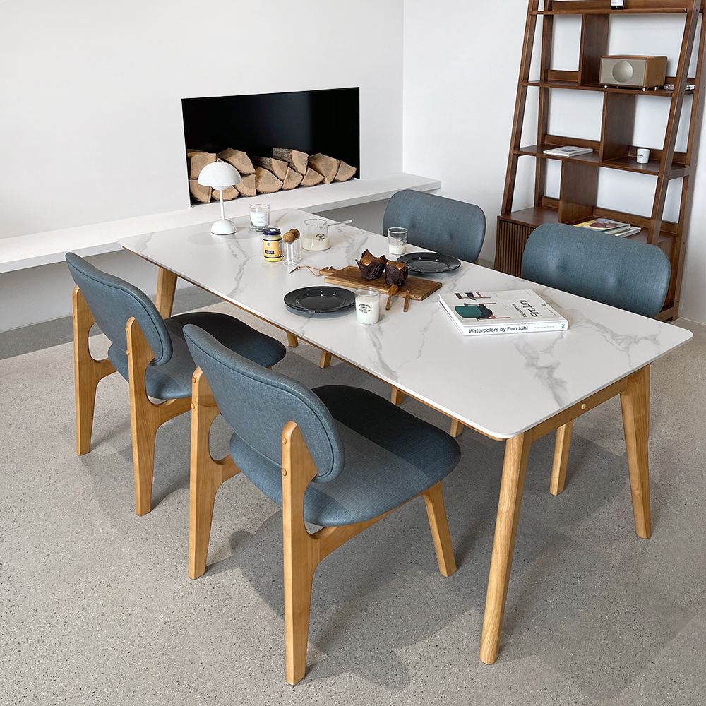 로포텐 올라 세라믹식탁 세트 원목 4인용 낮은 식탁 포세린 마블화이트 1400 의자2 벤치