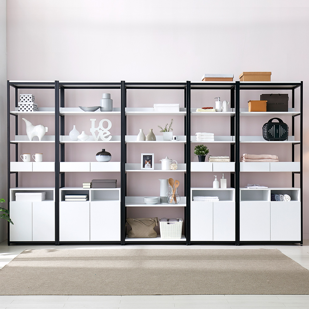 빌트라인 진열장 5단 장식 선반 거실 서재 철제