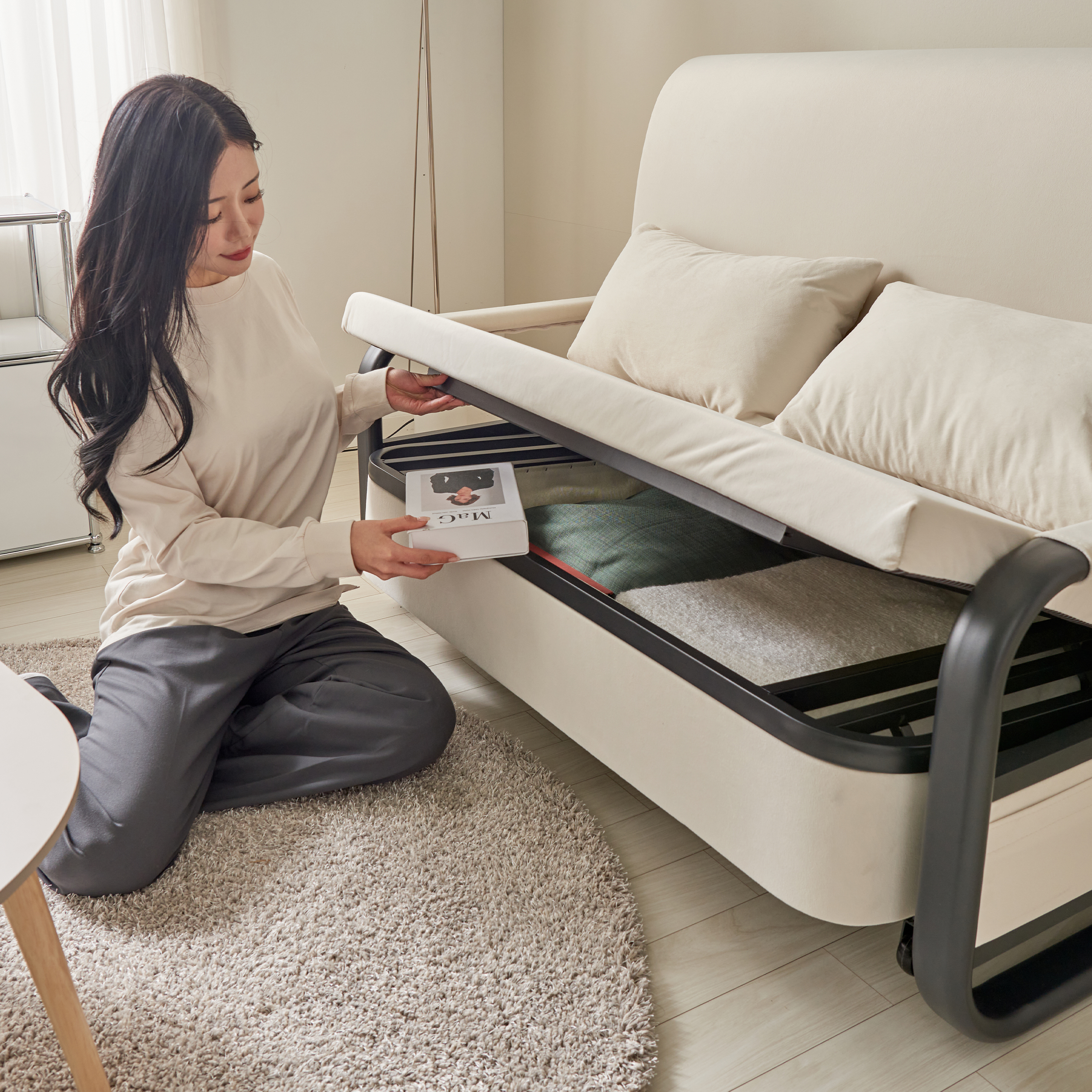 서광퍼니처 오뜨 2인 수납형 패브릭 소파 베드 간이 접이식 침대 sk