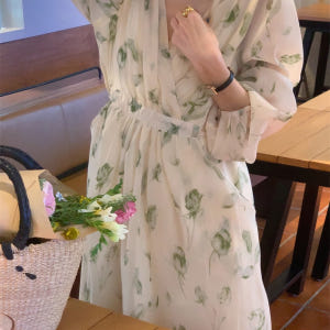 팝팝 쉬폰 루즈핏 브이넥 허리스트링 어깨 셔링 플라워 나염 맥시 롱원피스... 착용 후기 | 사이즈/핏 총정리 - 상품 이미지 3
