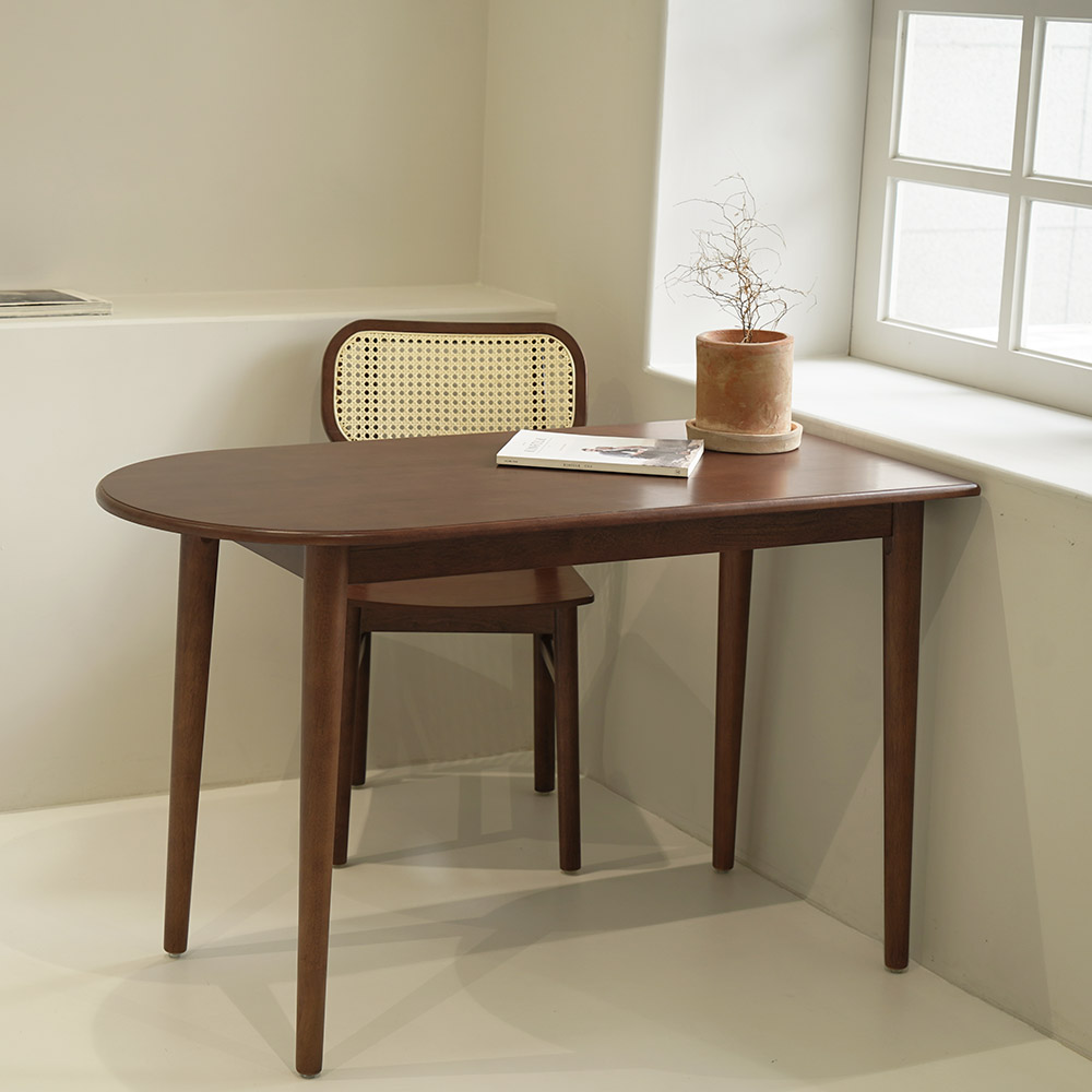 자야캠핑 포르보 월넛 원목 반타원형 2인 4인 식탁 카페 테이블 1200