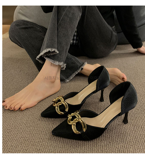 프니체 8cm 체인 사이드오픈 스틸레토 하이힐 2color 상세 이미지 8
