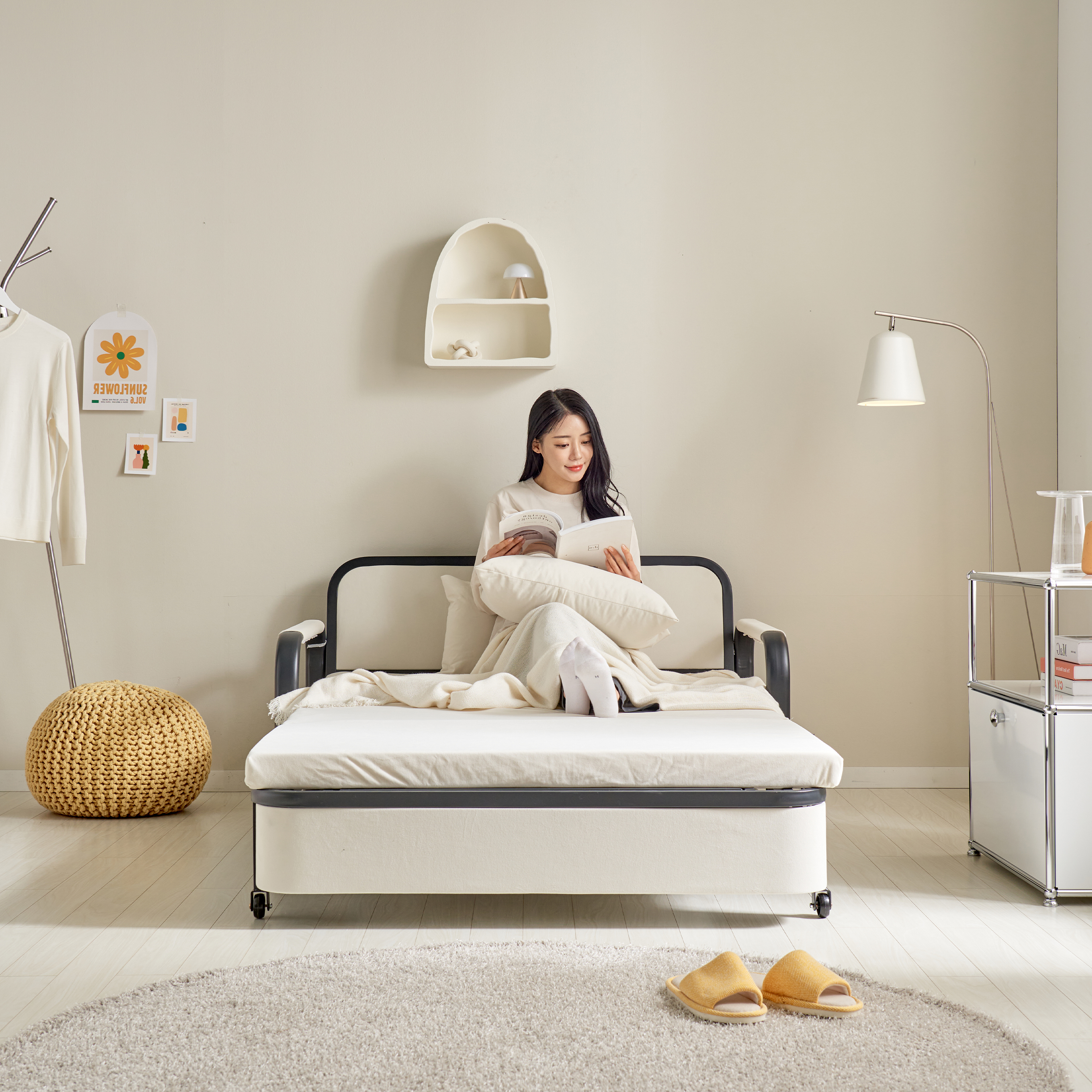 서광퍼니처 오뜨 1인 수납형 패브릭 소파 베드 간이 접이식 침대 sk