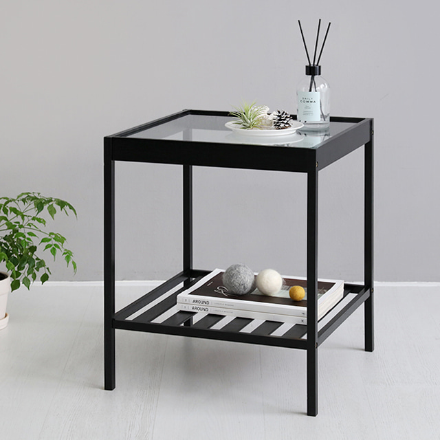 원목 강화유리 투명 테이블 거실 커피 테이블