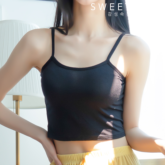 [크롭 끈나시] 모달소재의 끈나시 브라탑 크롭탑 이미지 2