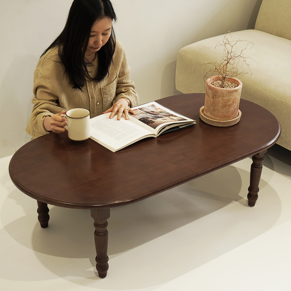 자야캠핑 코콜라 월넛 원목 타원형 소파 테이블 1200