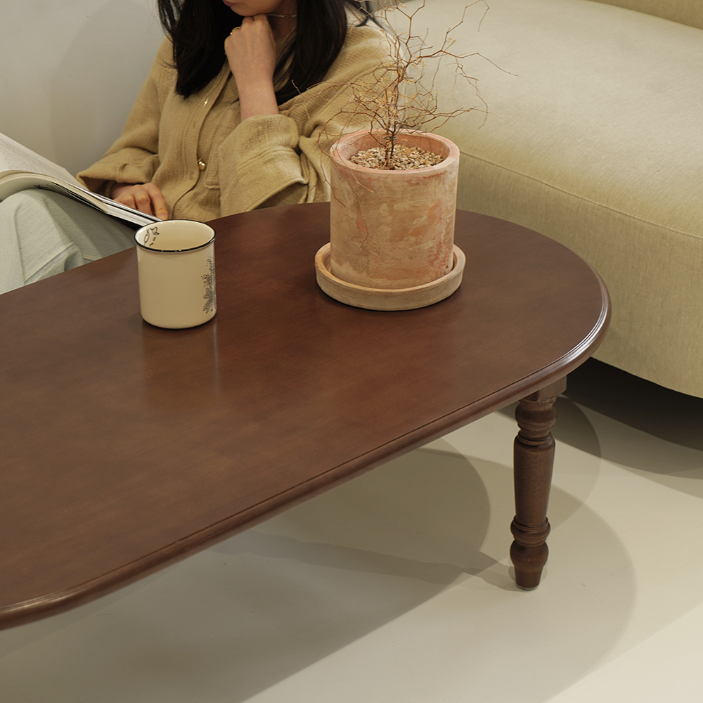 자야캠핑 코콜라 월넛 원목 타원형 소파 테이블 1200