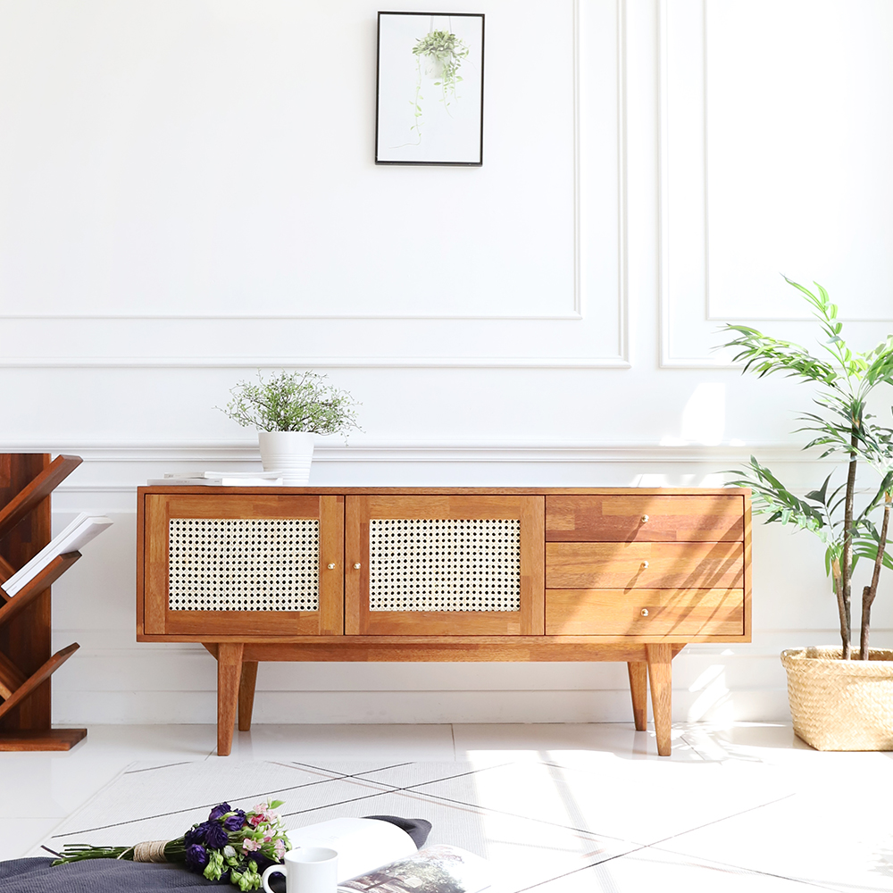 멜던 라탄 멀바우 원목 서랍 거실장 1500 TV 다이 선반 CL359