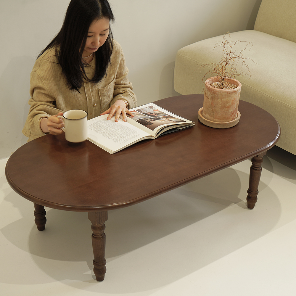 자야캠핑 코콜라 월넛 원목 타원형 소파 테이블 1200