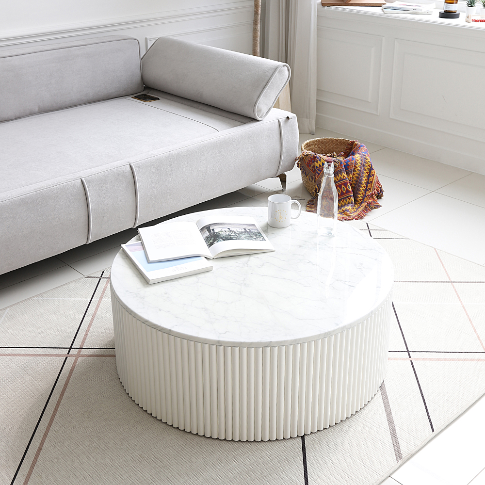 라리타 천연 대리석 템바보드 원형 인테리어 거실 소파 테이블 900 CL427