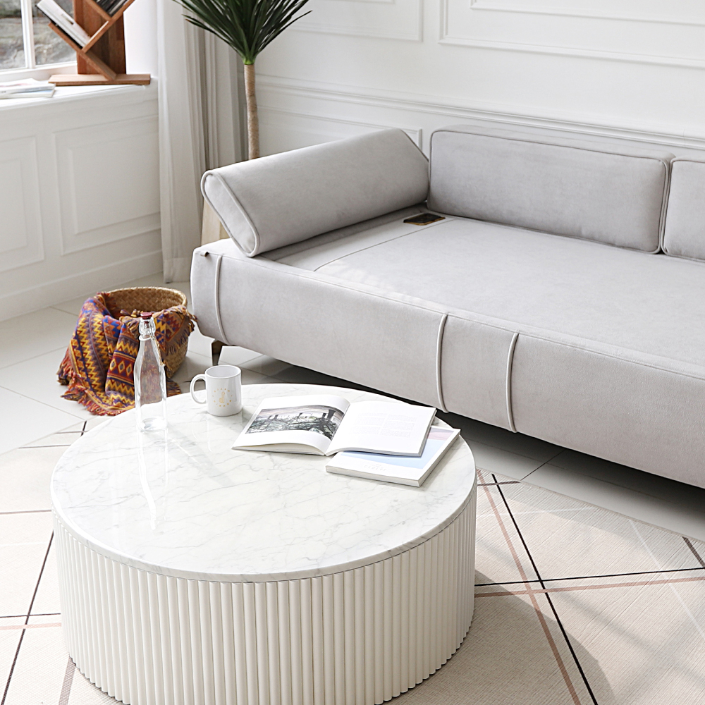 라리타 천연 대리석 템바보드 원형 인테리어 거실 소파 테이블 900 CL427