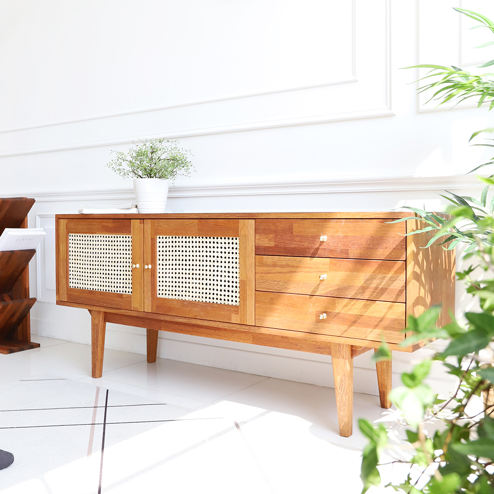 멜던 라탄 멀바우 원목 서랍 거실장 1500 TV 다이 선반 CL359